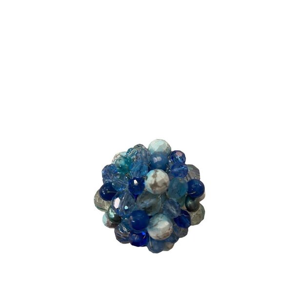 Mixed Blue Tones Beaded Cluster Brooch Statement 2.5" Diameter Pin - Picture 12 of 12